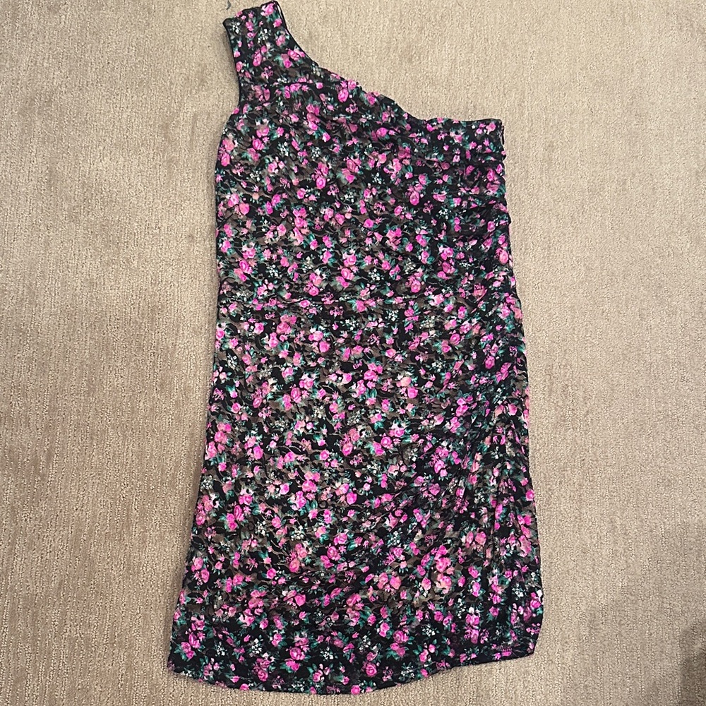 Dress the Population Black and Pink One-Shoulder Dress